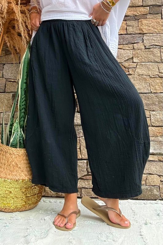 Annie Cushion Cotton Barrel Culotte Pant Black